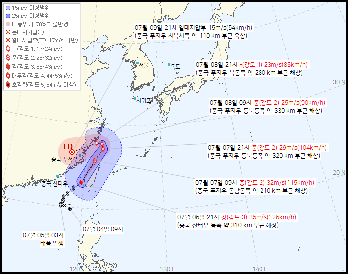 제 4호 태풍 다나스(DANAS) 발생 경로
